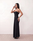 Sequined Maxi Dress Women Strapless Sweetheart Corset Ruched Waist Formal