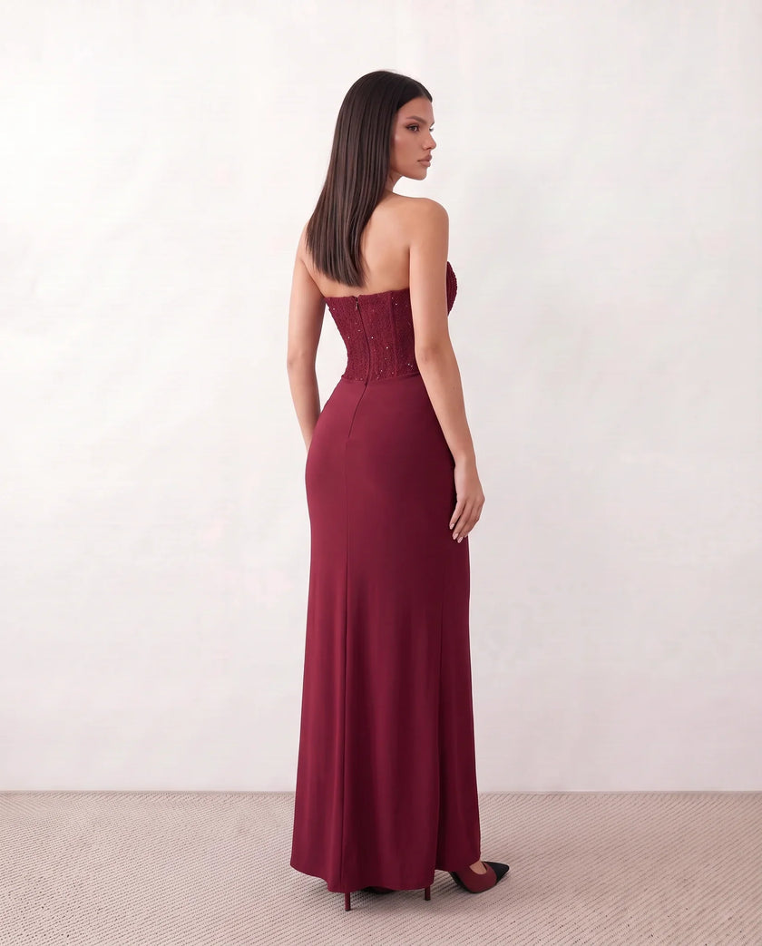 Sequined Maxi Dress Women Strapless Sweetheart Corset Ruched Waist Formal