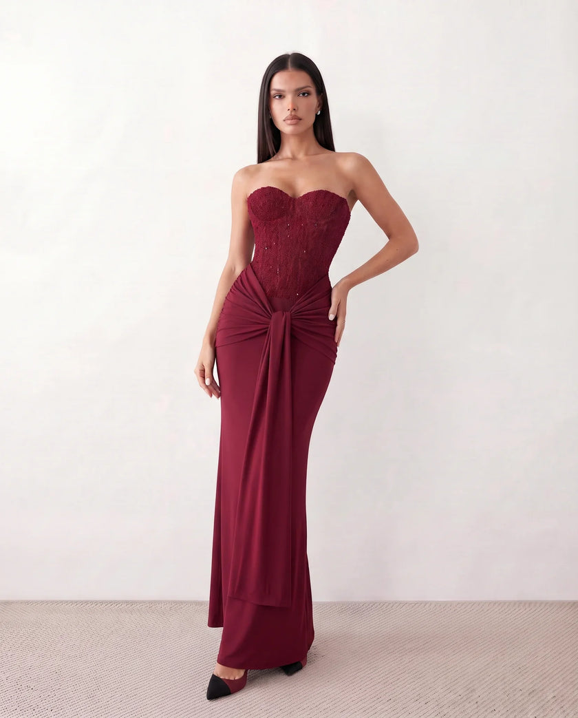 Sequined Maxi Dress Women Strapless Sweetheart Corset Ruched Waist Formal