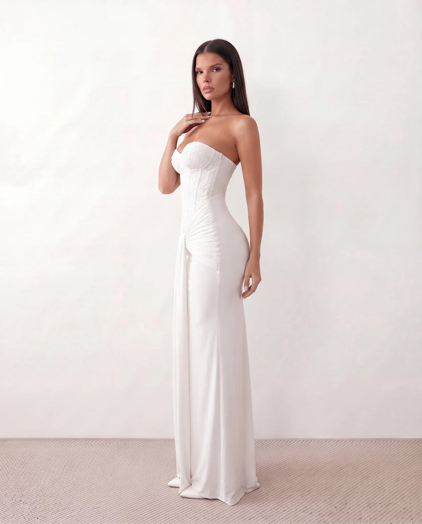 Sequined Maxi Dress Women Strapless Sweetheart Corset Ruched Waist Formal