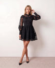 Lace Mini Dress Women Long Sleeve Openwork Cocktail
