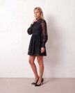 Lace Mini Dress Women Long Sleeve Openwork Cocktail
