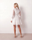 Lace Mini Dress Women Long Sleeve Openwork Cocktail