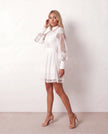 Lace Mini Dress Women Long Sleeve Openwork Cocktail