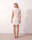 Lace Mini Dress Women Fitted Crew Neck Ruffle Detail Sleeveless