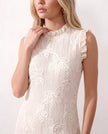 Lace Mini Dress Women Fitted Crew Neck Ruffle Detail Sleeveless