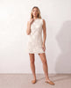Lace Mini Dress Women Fitted Crew Neck Ruffle Detail Sleeveless