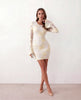 Embroidered Mini Dress Women Fitted Open Back Long Sleeve Cocktail
