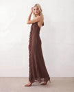 Maxi Dress Women Halter Plunge Neck Ruffled Open Back Formal Yellow