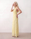 Maxi Dress Women Halter Plunge Neck Ruffled Open Back Formal Yellow