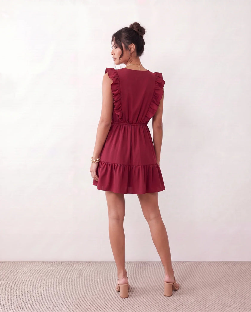 Ruffle Mini Dress Women V-Neck Tiered Skater Boho Summer Yellow