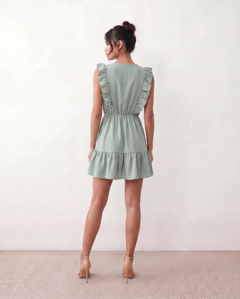 Ruffle Mini Dress Women V-Neck Tiered Skater Boho Summer Yellow