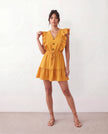 Ruffle Mini Dress Women V-Neck Tiered Skater Boho Summer Yellow