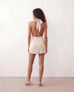 Glossy Halter Mini Dress Women Cowl Neck Open Back A-Line Party
