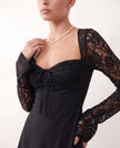 Lace Mini Dress Women Sweetheart Neck Long Sleeve Backless Lace-Up Party