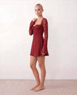 Lace Mini Dress Women Sweetheart Neck Long Sleeve Backless Lace-Up Party