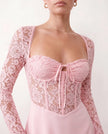 Lace Mini Dress Women Sweetheart Neck Long Sleeve Backless Lace-Up Party