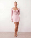 Lace Mini Dress Women Sweetheart Neck Long Sleeve Backless Lace-Up Party