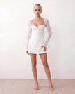 Lace Mini Dress Women Sweetheart Neck Long Sleeve Backless Lace-Up Party