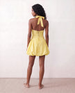 Halter Plunge Neck Mini Dress Women Ruched Corset Lace-Up Open Back Party