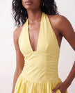Halter Plunge Neck Mini Dress Women Ruched Corset Lace-Up Open Back Party