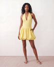 Halter Plunge Neck Mini Dress Women Ruched Corset Lace-Up Open Back Party