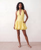 Halter Plunge Neck Mini Dress Women Ruched Corset Lace-Up Open Back Party