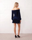 Off-Shoulder Mini Dress Women Long Sleeve Glossy Bardot