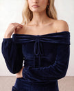 Off-Shoulder Mini Dress Women Long Sleeve Glossy Bardot
