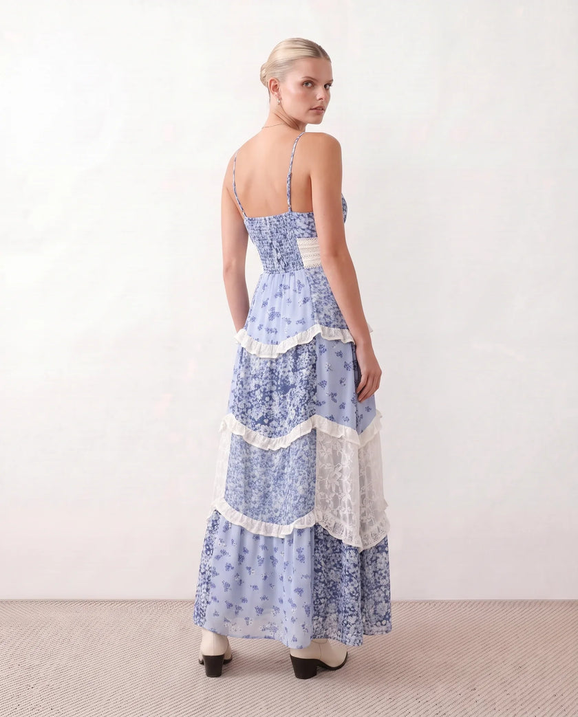 Maxi Dress Women Spaghetti Strap Low Back Tiered Ruffle A-Line Summer