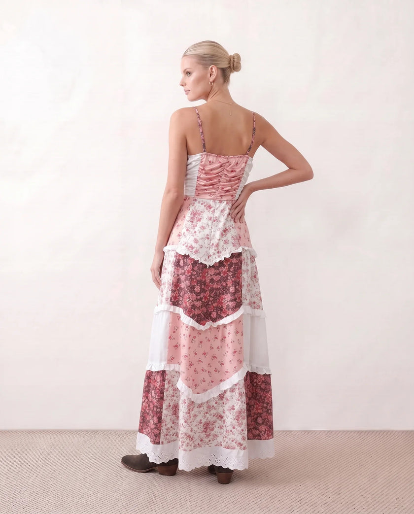 Maxi Dress Women Spaghetti Strap Low Back Tiered Ruffle A-Line Summer