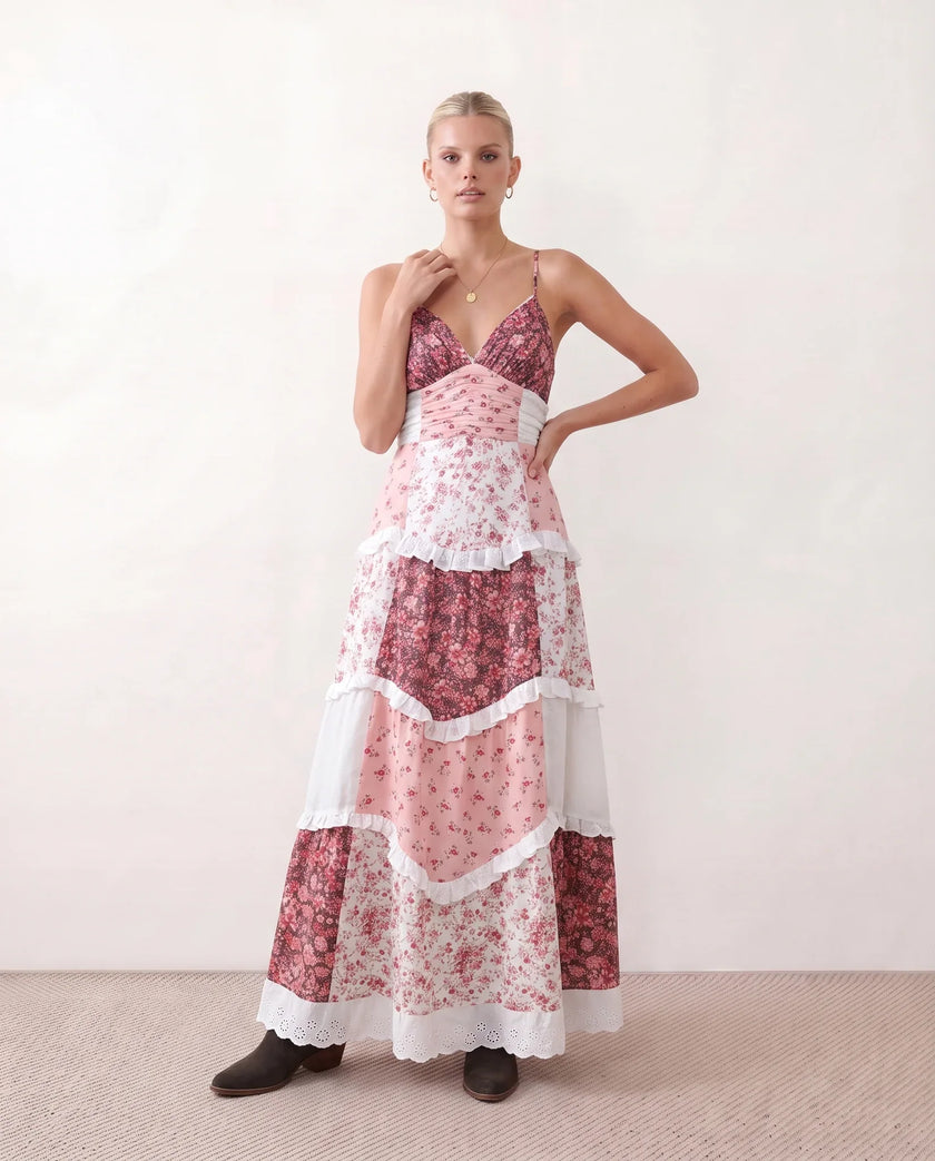 Maxi Dress Women Spaghetti Strap Low Back Tiered Ruffle A-Line Summer