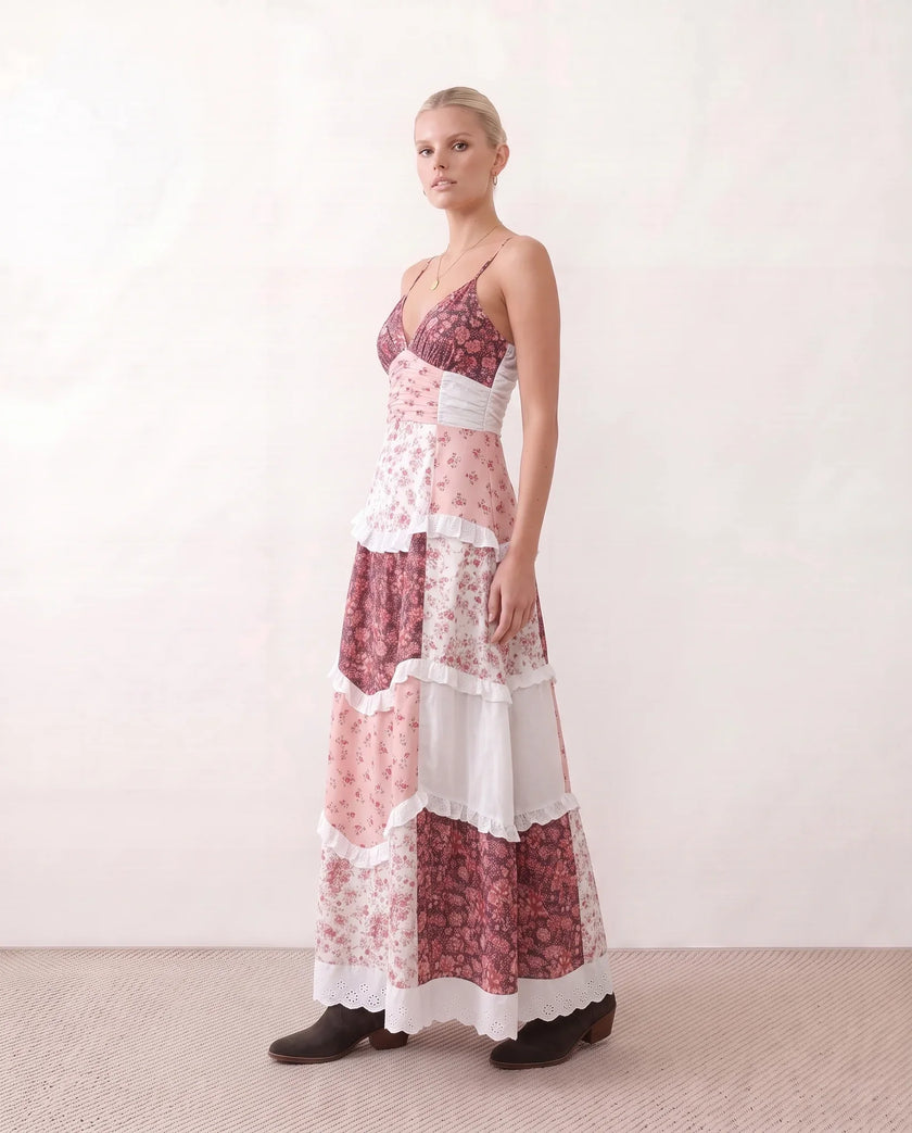Maxi Dress Women Spaghetti Strap Low Back Tiered Ruffle A-Line Summer