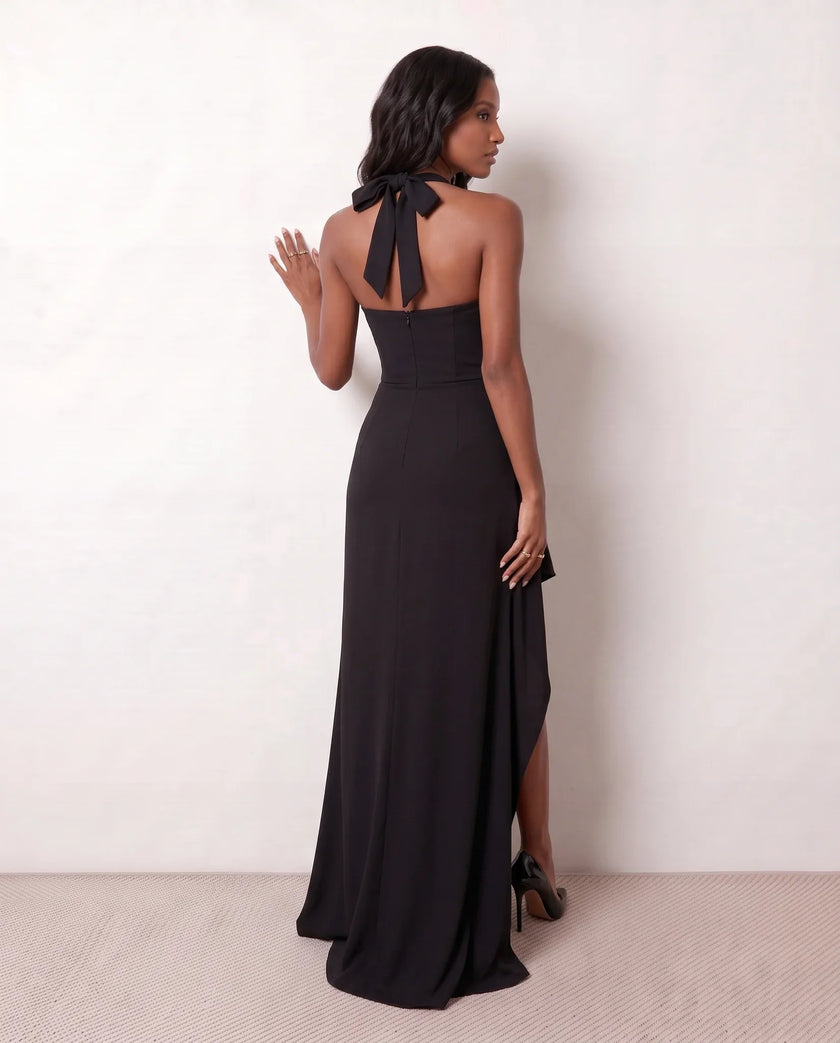 Halter Maxi Dress Women Formal Sweetheart Corset Front Slit