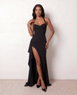 Halter Maxi Dress Women Formal Sweetheart Corset Front Slit