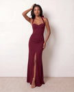 Halter Maxi Dress Women Formal Sweetheart Corset Front Slit