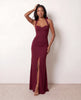 Halter Maxi Dress Women Formal Sweetheart Corset Front Slit