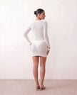 Crochet Mini Dress Women Beach Plunge Neck Long Sleeve