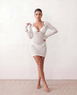 Crochet Mini Dress Women Beach Plunge Neck Long Sleeve