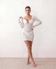 Crochet Mini Dress Women Beach Plunge Neck Long Sleeve