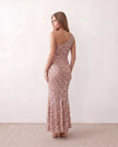 Sequined Maxi Dress Women Asymmetric Neck Low Back Front Slit Formal