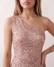 Sequined Maxi Dress Women Asymmetric Neck Low Back Front Slit Formal