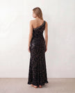 Sequined Maxi Dress Women Asymmetric Neck Low Back Front Slit Formal