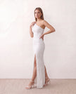 Sequined Maxi Dress Women Asymmetric Neck Low Back Front Slit Formal