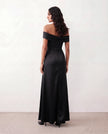 Glossy Maxi Dress Women Formal Off-Shoulder Ruched Side Slit