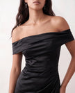 Glossy Maxi Dress Women Formal Off-Shoulder Ruched Side Slit
