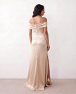 Glossy Maxi Dress Women Formal Off-Shoulder Ruched Side Slit