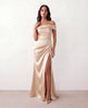 Glossy Maxi Dress Women Formal Off-Shoulder Ruched Side Slit