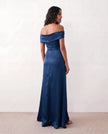 Glossy Maxi Dress Women Formal Off-Shoulder Ruched Side Slit