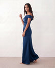 Glossy Maxi Dress Women Formal Off-Shoulder Ruched Side Slit